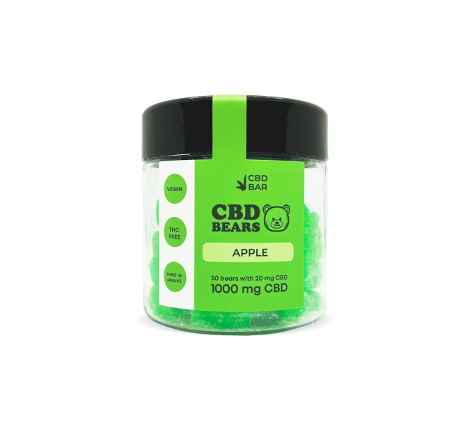 Желейні CBD ведмедики зі смаком яблука 80г 1000мг CBD Vegan
